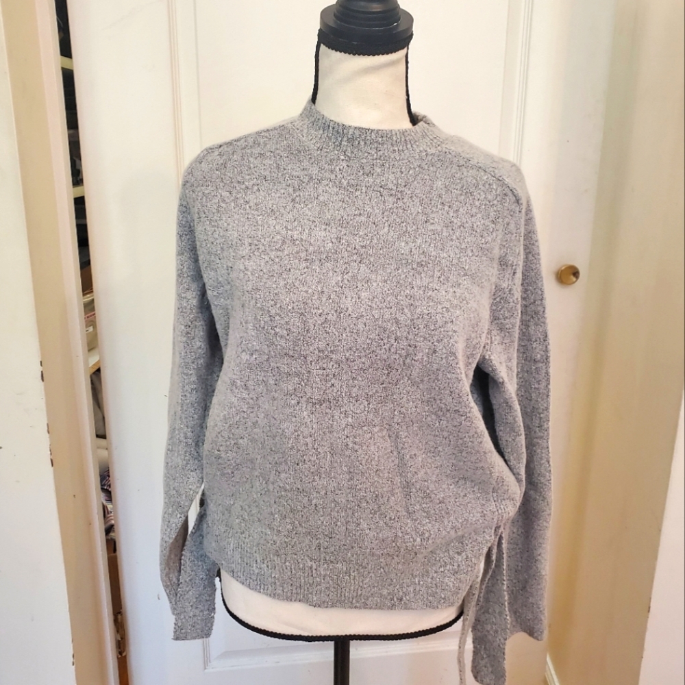 Hooked Up gray tie - hem sweater, size S, NWT